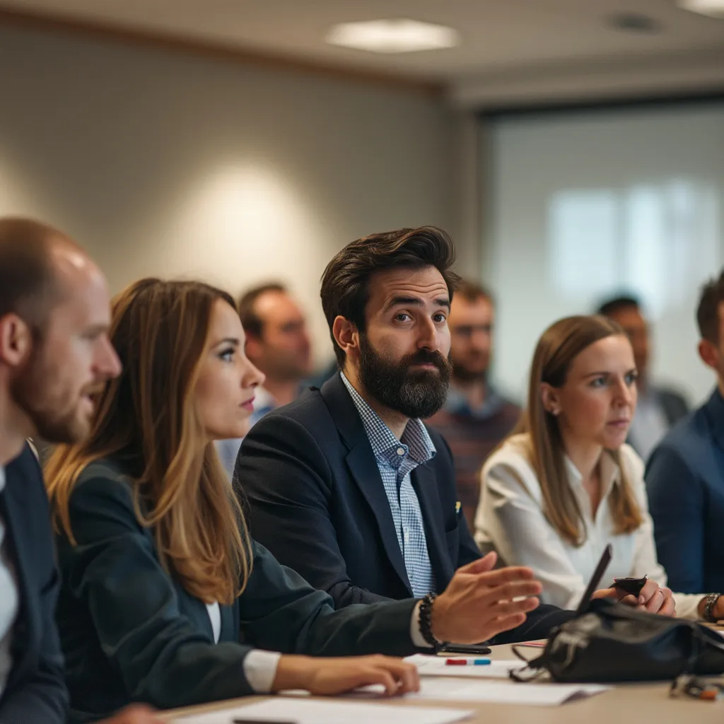 Diverse group of managers in a leadership seminar